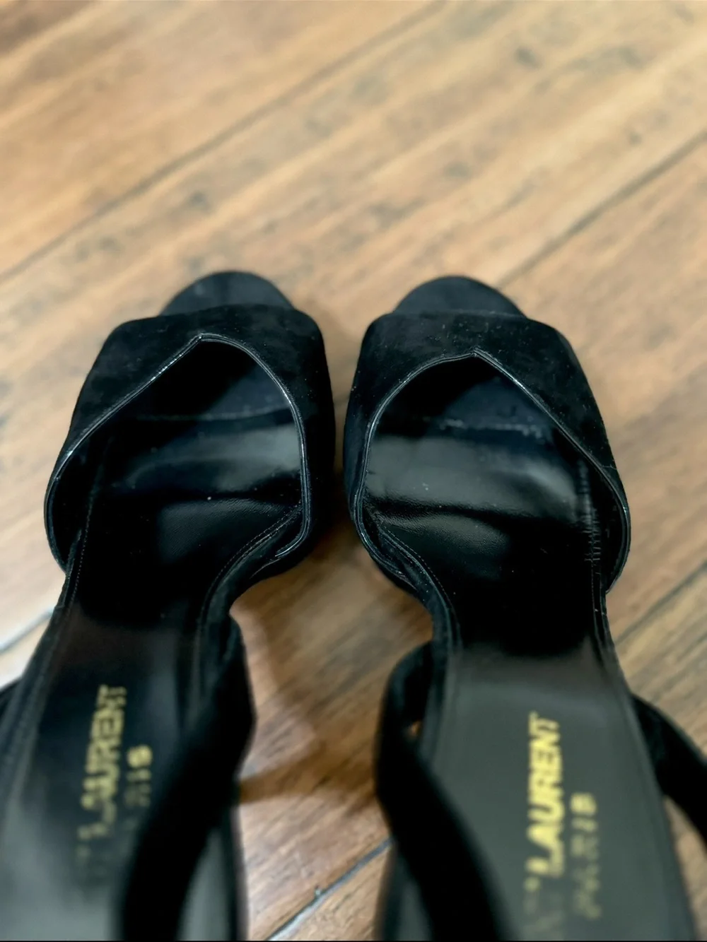 Yves Saint Laurent Black Tribute Platform T-Strap Sandals